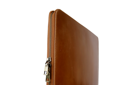 The Sentinal-Leather Zipper Laptop Sleeve Brown
