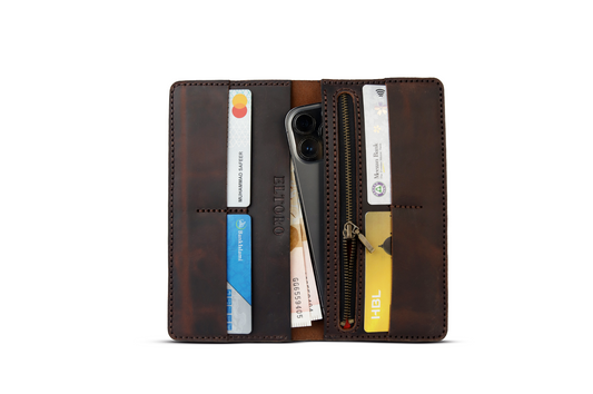 The Timber-Full‑Grain Pull‑Up Leather Long Wallet – Handcrafted